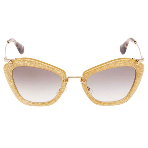 gold glitter miu miu sunglasses|Miu Miu runway sunglasses.